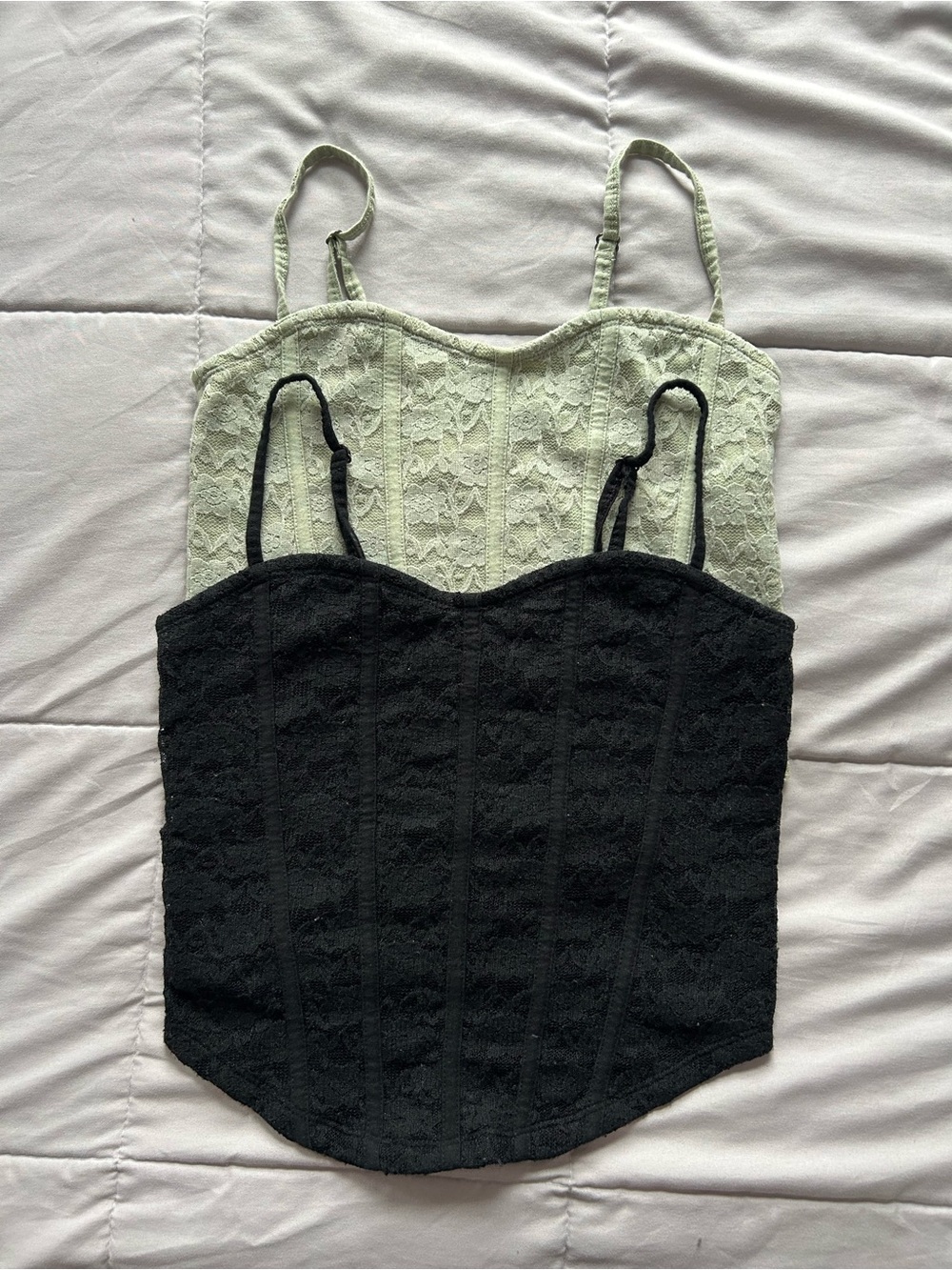 Hollister Lace Corset Cami Top Set- Black & Light Green